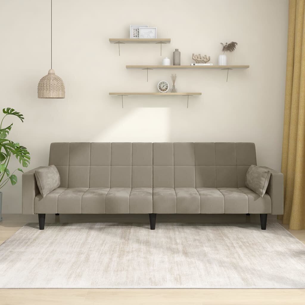 Dvivietė sofa-lova su dvejomis pagalvėmis, pilka, aksomas kaina ir informacija | Sofos | pigu.lt