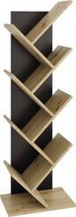 Стоящий, геометрический книжный шкаф FMD Lumarko, дуб и черный цена и информация | Полки | pigu.lt