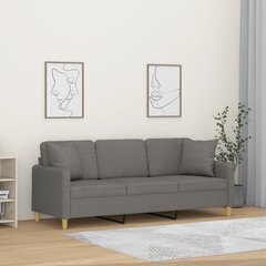 Trivietė sofa su pagalvėmis vidaXL, tamsiai pilka kaina ir informacija | Sofos | pigu.lt