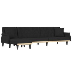 vidaXL L formos sofa-lova, juodos spalvos, 271x140x70cm, aksomas kaina ir informacija | Sofos | pigu.lt