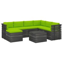 Sodo komplektas iš palečių su pagalvėlėmis, 8 dalių, žalias цена и информация | Комплекты уличной мебели | pigu.lt