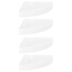 Полки подвесные угловые VidaXL, 4 шт., 25x25x3,8 см, белые цена и информация | Полки | pigu.lt