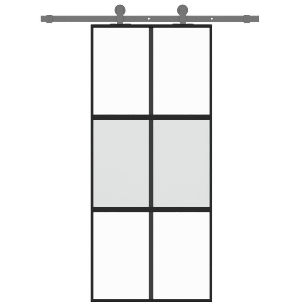 Stumdomos durys juodos 90x205cm grūdintas stiklas/aliuminis 155211 kaina ir informacija | Vidaus durys | pigu.lt