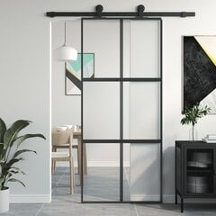 Stumdomos durys juodos 90x205cm grūdintas stiklas/aliuminis 155211 цена и информация | Межкомнатные двери | pigu.lt