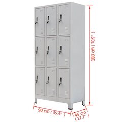 Шкафчик для переодевания, 9 отделений, сталь, 90x45x180 см, серый цена и информация | Стеллажи, полки | pigu.lt