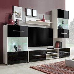 5 ч. настенный шкаф для телевизора со светодиодной подсветкой, черный цена и информация | Секции | pigu.lt