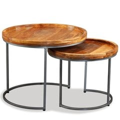 Šoninis staliuko komplektas, masyvi mango mediena, 2 dalys kaina ir informacija | Kavos staliukai | pigu.lt