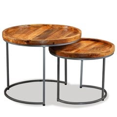 Šoninis staliuko komplektas, masyvi mango mediena, 2 dalys kaina ir informacija | Kavos staliukai | pigu.lt