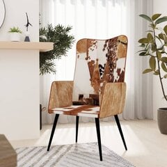 vidaXL Krėslas, rudos ir baltos spalvos, tikra oda, plaukuotas kaina ir informacija | Svetainės foteliai | pigu.lt