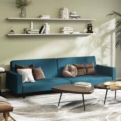 Dvivietė sofa-lova, mėlyna, aksomas цена и информация | Диваны | pigu.lt