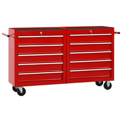 Įrankių vežimėlis su 10 stalčių, raudonos spalvos, plienas kaina ir informacija | Įrankių dėžės, laikikliai | pigu.lt