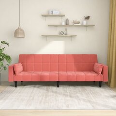 Dvivietė sofa-lova su dvejomis pagalvėmis, rožinė, aksomas цена и информация | Диваны | pigu.lt