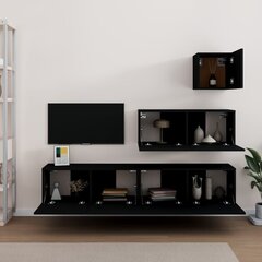 vidaXL Televizoriaus spintelių komplektas, 4 dalių, juodas, mediena Juoda kaina ir informacija | TV staliukai | pigu.lt