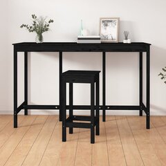 Baro stalas, Pušies medienos masyvas, 180x80x110cm, juoda kaina ir informacija | Virtuvės ir valgomojo stalai, staliukai | pigu.lt