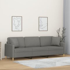 Trivietė sofa su pagalvėmis vidaXL, tamsiai pilka kaina ir informacija | Sofos | pigu.lt