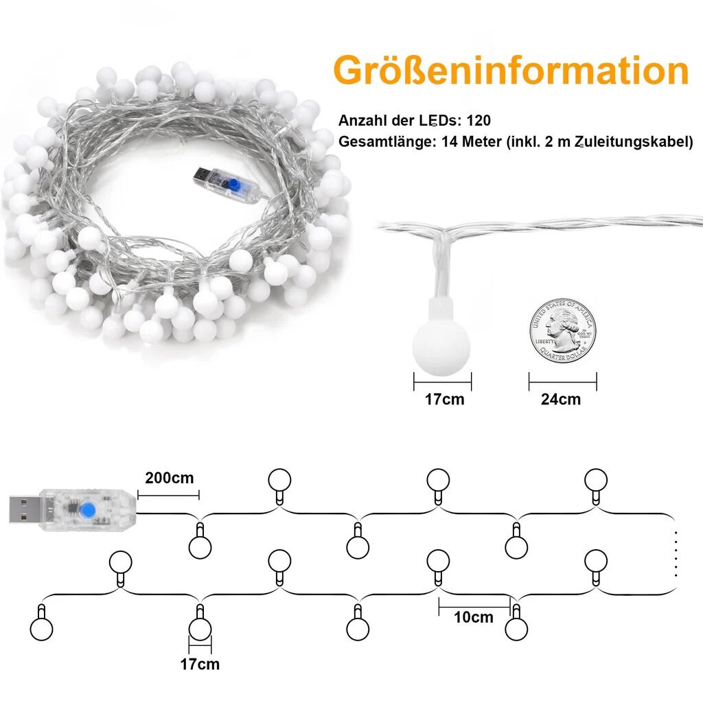 Girlianda 120 LED, 14 m kaina ir informacija | Girliandos | pigu.lt