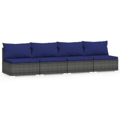 vidaXL Keturvietė sofa su pagalvėlėmis, pilkos spalvos, poliratanas цена и информация | Садовые стулья, кресла, пуфы | pigu.lt