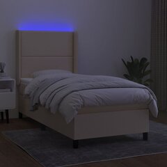 Lova su spyruoklėmis/čiužiniu/LED vidaXL, Audinys, 90x190 cm, kreminė spalva цена и информация | Кровати | pigu.lt