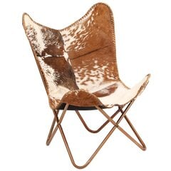 Drugelio formos kėdė, ruda ir balta, tikra ožkos oda kaina ir informacija | Svetainės foteliai | pigu.lt