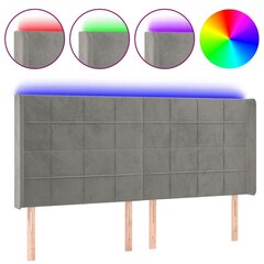 Galvūgalis su LED vidaXL, Aksomas, 183x16x118/128cm, šviesiai pilka цена и информация | Кровати | pigu.lt