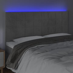 Galvūgalis su LED vidaXL, Aksomas, 180x5x118/128cm, šviesiai pilka kaina ir informacija | Lovos | pigu.lt