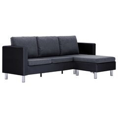 Trivietė sofa su pagalvėlėmis, juoda цена и информация | Диваны | pigu.lt