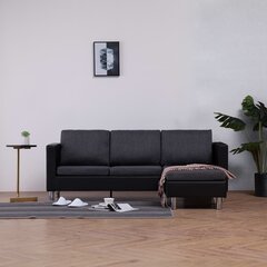 Trivietė sofa su pagalvėlėmis, juoda kaina ir informacija | Sofos | pigu.lt