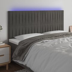 Galvūgalis su LED, Aksomas, 180x5x118/128cm, tamsiai pilka цена и информация | Кровати | pigu.lt