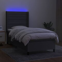 vidaXL Lova su spyruoklėmis/čiužiniu/LED, pilka, 90x200 cm, audinys цена и информация | Кровати | pigu.lt