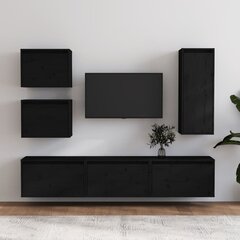 vidaXL Televizoriaus spintelės, 6vnt., juodos, pušies medienos masyvas kaina ir informacija | TV staliukai | pigu.lt