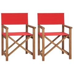 Režisieriaus kėdės, 2vnt., raudonos, tikmedžio medienos masyvas kaina ir informacija | Lauko kėdės, foteliai, pufai | pigu.lt