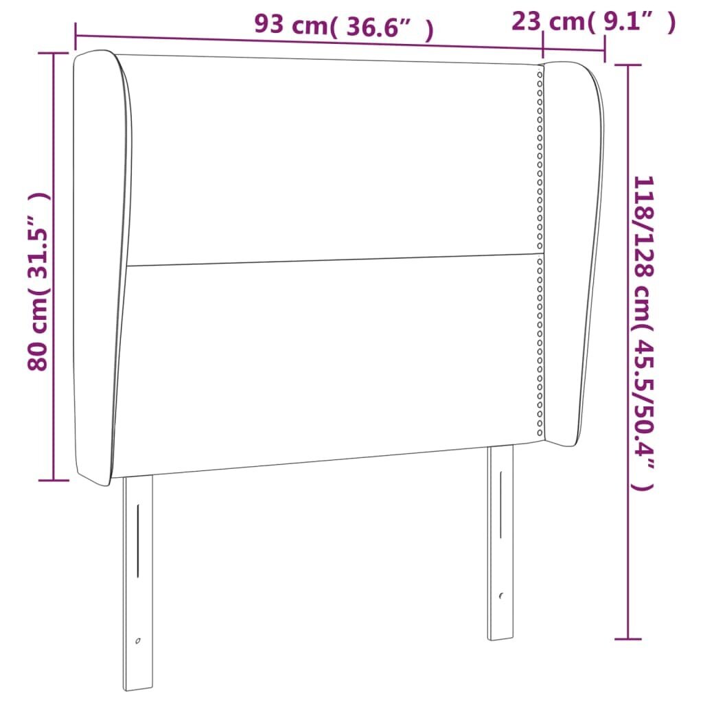 Galvūgalis su auselėmis, pilkas, 93x23x118/128cm, aksomas kaina ir informacija | Lovos | pigu.lt