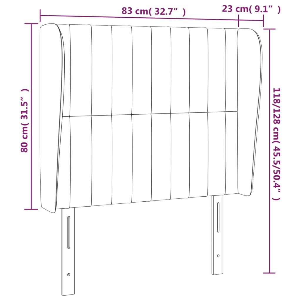 vidaXL Galvūgalis su auselėmis, pilkas, 83x23x118/128cm, aksomas kaina ir informacija | Lovos | pigu.lt