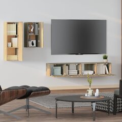 Televizoriaus spintelių komplektas, Mediena, 4 dalių, ąžuolo spalva kaina ir informacija | TV staliukai | pigu.lt
