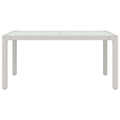 Sodo stalas, baltas, 150x90x75cm, grūdintas stiklas/poliratanas цена и информация | Садовые столы, столики | pigu.lt