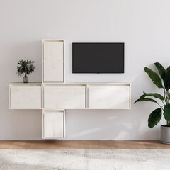 vidaXL Televizoriaus spintelės, 5vnt., baltos, pušies medienos masyvas kaina ir informacija | TV staliukai | pigu.lt