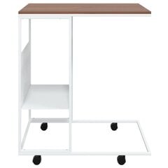 vidaXL Šoninis staliukas su ratukais, baltas, 55x36x63,5cm, mediena kaina ir informacija | Kavos staliukai | pigu.lt