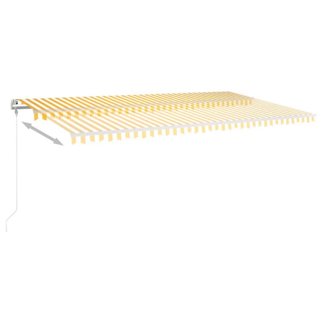 Markizė su LED/vėjo jutikliu, geltona/balta, 600x300cm цена и информация | Skėčiai, markizės, stovai | pigu.lt