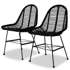 Обеденные стулья, 2 шт, натуральный ротанг, черный цена и информация | Стулья для кухни и столовой | pigu.lt