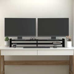 Monitoriaus stovas, Pušies medienos masyvas, 100x27x15cm, juoda kaina ir informacija | Monitorių laikikliai | pigu.lt