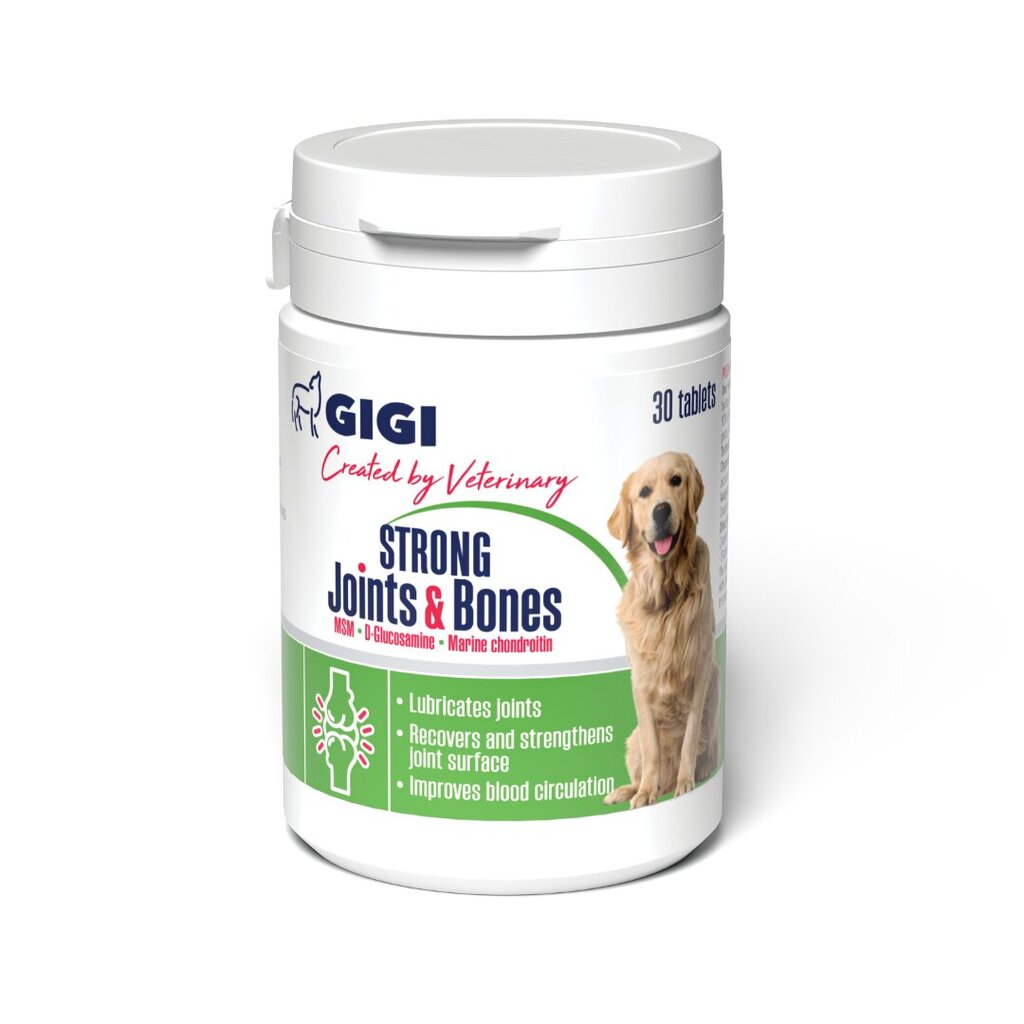 Gigi papildas šunims tabletėmis Strong Joints & Bones, 30 vnt. kaina ir informacija | Vitaminai, papildai, antiparazitinės priemonės šunims | pigu.lt