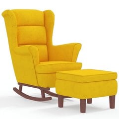 Supama kėdė su medinėmis kojomis ir taburete, Aksomas, geltona kaina ir informacija | Svetainės foteliai | pigu.lt