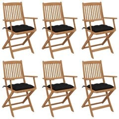 Sulankstomos sodo kėdės su pagalvėmis, 6 vnt., juodos kaina ir informacija | Lauko kėdės, foteliai, pufai | pigu.lt