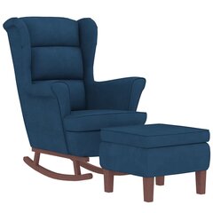 Supama kėdė su medinėmis kojomis ir taburete vidaXL, Aksomas, mėlyna цена и информация | Кресла в гостиную | pigu.lt