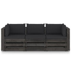 Trivietė sodo sofa su pagalvėlėmis, pilkai impregnuota mediena цена и информация | Садовые стулья, кресла, пуфы | pigu.lt