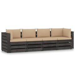 Keturvietė sodo sofa su pagalvėmis, pilkai impregnuota mediena, smėlinė цена и информация | Садовые стулья, кресла, пуфы | pigu.lt