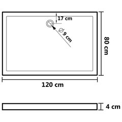 Dušo padėklas, 80x120x4cm, baltas kaina ir informacija | Dušo padėklai | pigu.lt