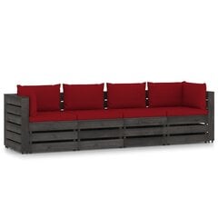 Keturvietė sodo sofa su pagalvėmis, pilkai impregnuota mediena, tamsiai raudona цена и информация | Садовые стулья, кресла, пуфы | pigu.lt