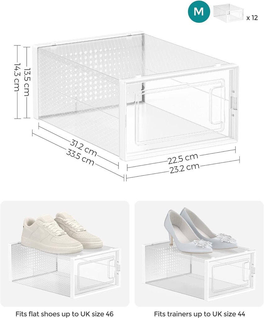 Songmics batų laikymo dėžės LSP12SWT, 12 vnt. kaina ir informacija | Daiktadėžės | pigu.lt