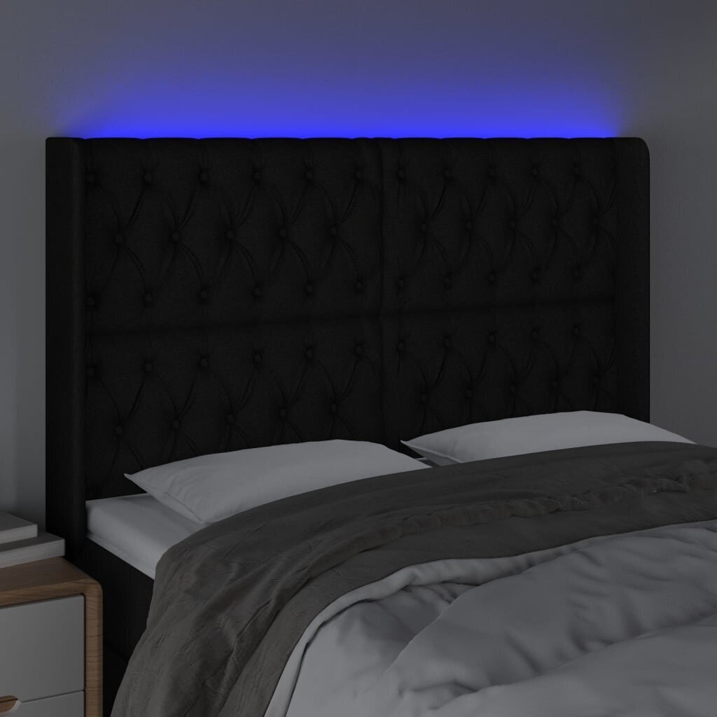 Galvūgalis su LED vidaXL, Audinys, 163x16x118/128cm, juoda kaina ir informacija | Lovos | pigu.lt